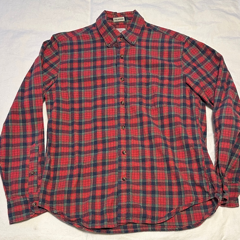 J. Crew Red and Green Plaid Slim Untucked Flannel Shirt